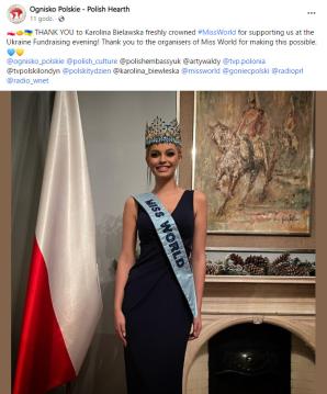 Karolina Bielawska, świeżo ukoronowana MissWorld, podczas wieczoru wsparcia dla Ukrainy w Londynie!
